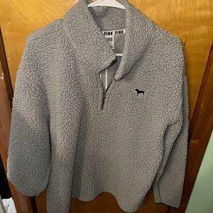 VS Pink Grey Sherpa Quarter Zip